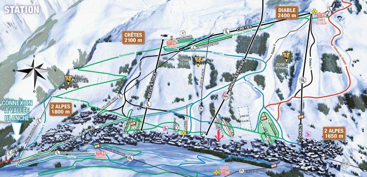 Residence Plein Sud A Cote Jandri Express, Front De Neige, Vue Splendide, Label 2 Alpes, Classe 2 Etoiles Tourisme لو دوز آلب المظهر الخارجي الصورة